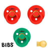 BIBS Colour sutter med navn, 3-pak med 2x Candy Apple og 1x Cactus